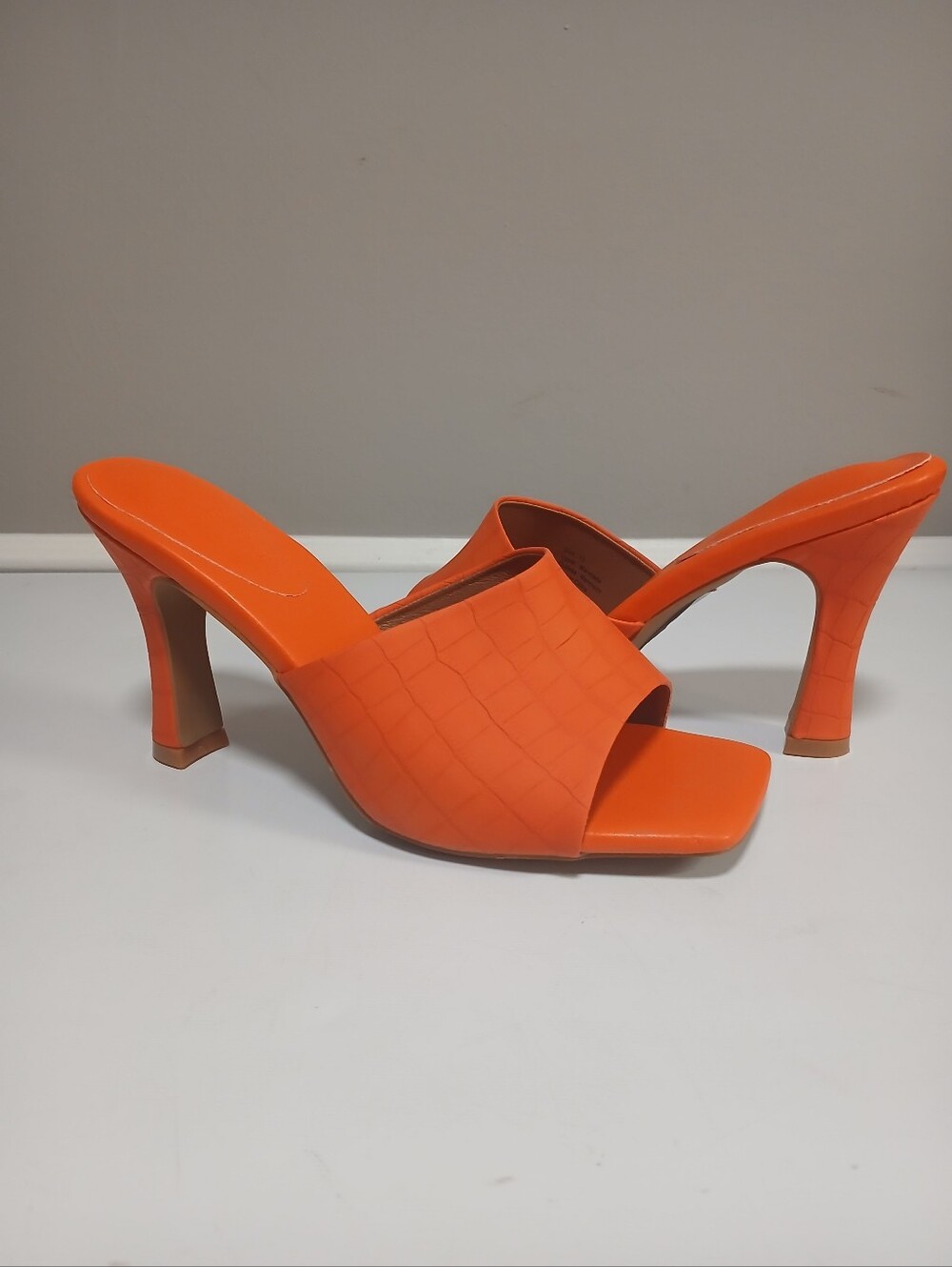 Orange Croc Embossed Faux Leather High Heel Mules 10M NWOT
